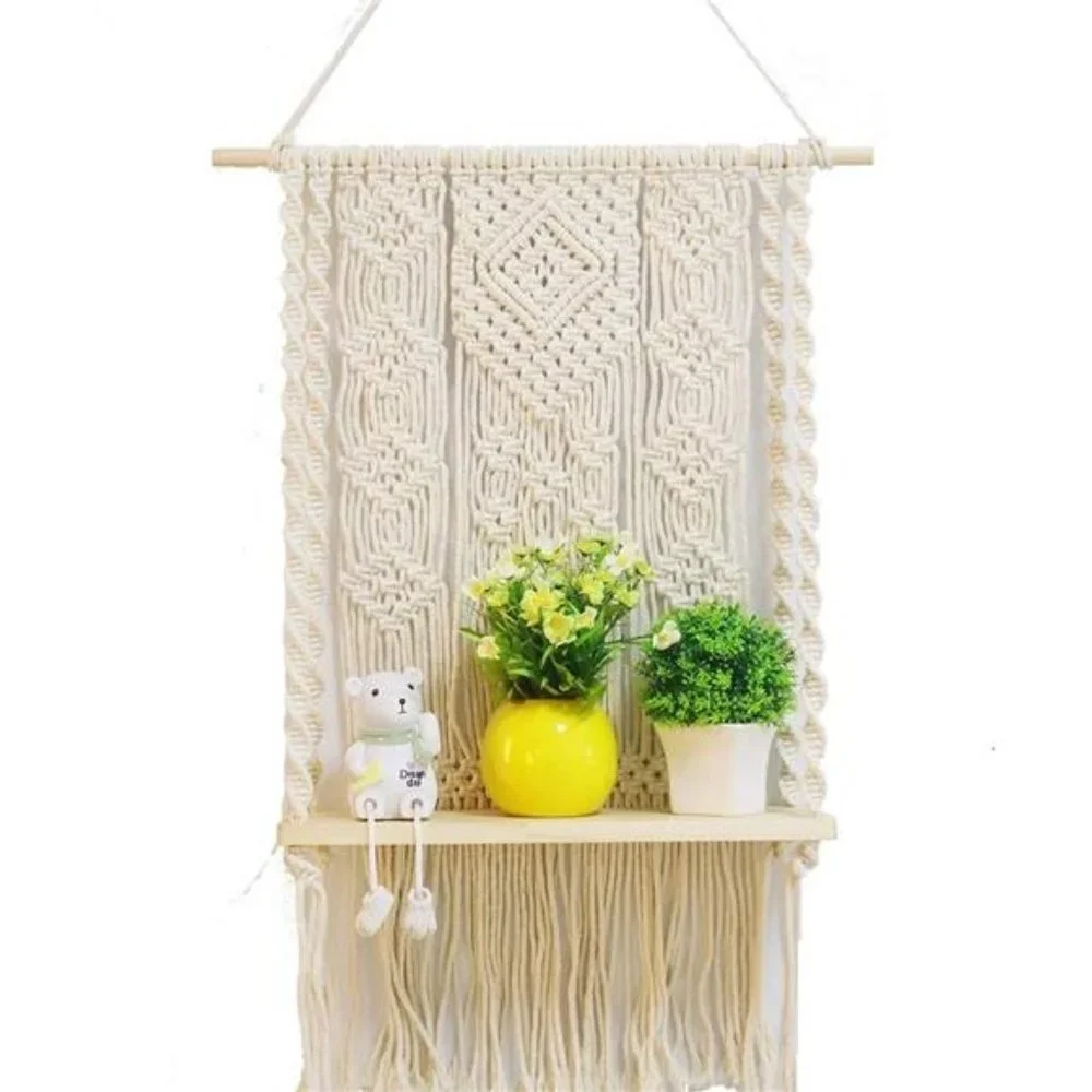Macrame Wall Hanging Shelf Boho Rope Plant Pot Basket Holder Plant Hanger Indoor